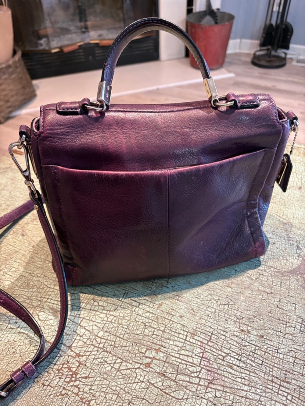 Coach Sadie Madison Satchel 26624 Eggplant Purple Leather Crossbody - Picture 6 of 9